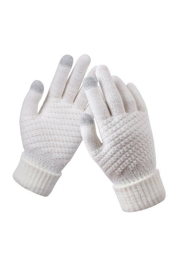 Winter Gloves Women Fashion Non-Slip Warm Gloves Winter Artificial Touchable Screen Knitting Solid Casual Comfortable Gloves White Free Size