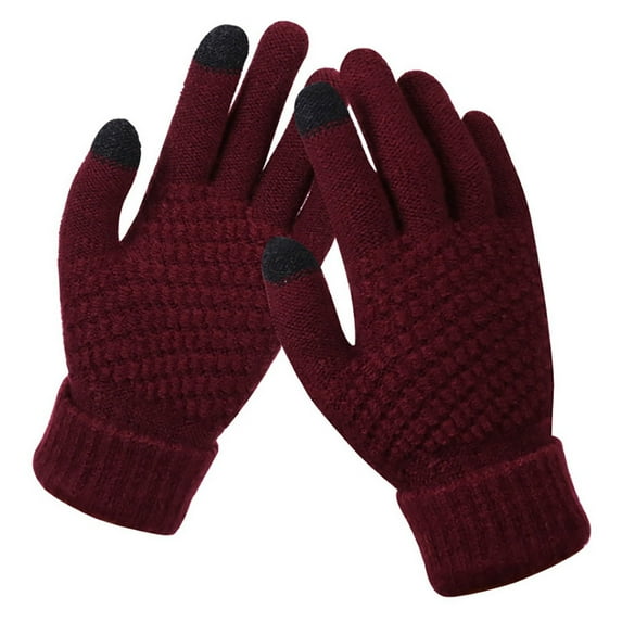 VERUGU Winter Gloves Women Fashion Non-Slip Warm Gloves Winter Artificial Touchable Screen Knitting Solid Casual Comfortable Gloves Wine Free Size