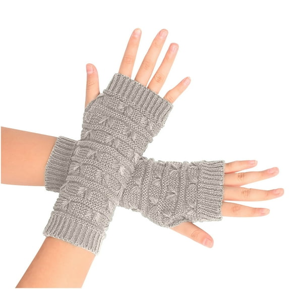 VERUGU Winter Gloves Women Girl Knitted Fingerless Mitten Solid Soft Casual Wristlet Fall Keep Warm Comfortable Gloves Gray Free Size
