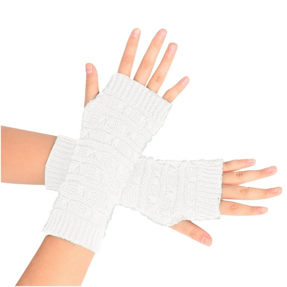 VERUGU Winter Gloves Women Girl Knitted Fingerless Mitten Solid Soft Casual Wristlet Fall Keep Warm Comfortable Gloves White Free Size