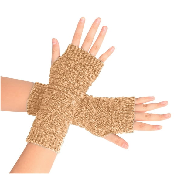 VERUGU Winter Gloves Women Girl Knitted Fingerless Mitten Solid Soft Casual Wristlet Fall Keep Warm Comfortable Gloves Yellow Free Size