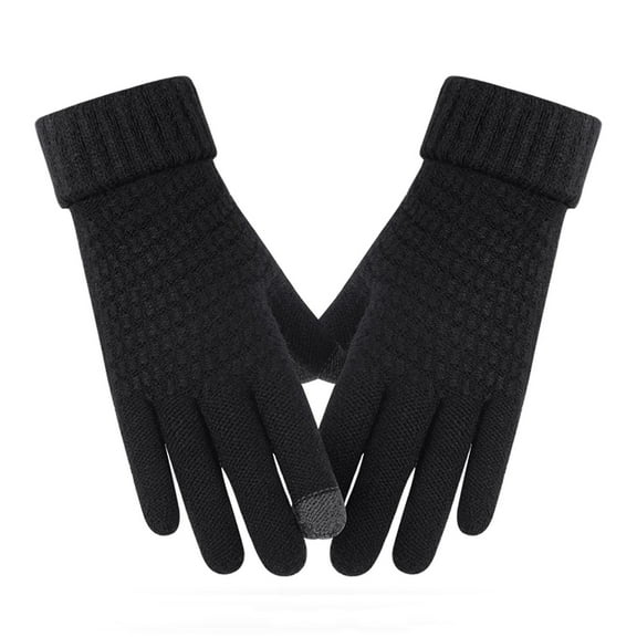 VERUGU Winter Gloves Women Outdoor Knitting Wool Windproof Touchablescreen Solid Casual Plus Velvet Thickened Gloves Full Finger Gloves Black Free Size