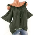 thumbnail image 1 of VERUGU Women Casual Loose Summer Top Solid Color Off-Shoulder Flared Sleeve Fashion Blouse, 1 of 3
