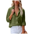 thumbnail image 1 of VERUGU Women Lapel Cotton Linen Blouse Summer Solid Color Long Sleeve V Neck Button Up T Shirt Casual Office Tops with Pocket, 1 of 5