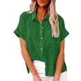 thumbnail image 1 of VERUGU Women Summer Button Down Blouse Shirts Cotton and Linen Short Sleeve V Neck Casual Loose Collared Tops with Pockets, 1 of 6