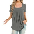 thumbnail image 1 of VERUGU Women's Casual Short Sleeve Tunic Top Pleated Square Neck Flowing Hem Shirts Summer Solid Loose Comfy Blouse for Leggings Gray XXL, 1 of 4