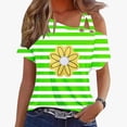 thumbnail image 1 of VERUGU Women's Casual Short Sleeve Tunics Camisole Tops One Shoulder T-Shirt Summer Trendy Stripe Floral Print Loose Flowy Blouse Tank Top for Leggings Green S, 1 of 4