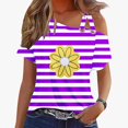 thumbnail image 1 of VERUGU Women's Casual Short Sleeve Tunics Camisole Tops One Shoulder T-Shirt Summer Trendy Stripe Floral Print Loose Flowy Blouse Tank Top for Leggings Purple S, 1 of 4