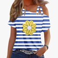 thumbnail image 1 of VERUGU Women's Casual Short Sleeve Tunics Camisole Tops One Shoulder T-Shirt Summer Trendy Stripe Floral Print Loose Flowy Blouse Tank Top for Leggings Sky Blue XXL, 1 of 4