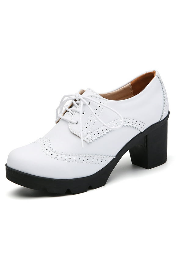 Women's Low Chunky Block Heels Pumps, Comfortable Slip-on Heeled Loafers, Solid Color Hollowed Out Lace Cut Mary Leather Shoes, Round Toe Dress Wedding Shoes