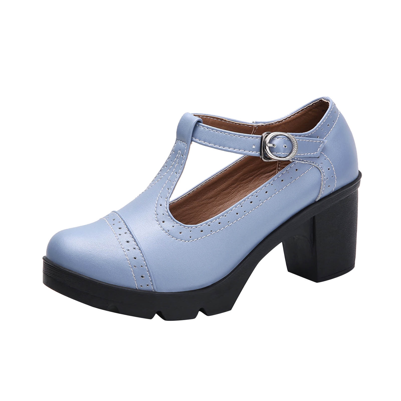 Women's Chunky Low Heel Pumps - 2 Inch Square Toe Slip-On Office Dress Shoes With Metal Buckle