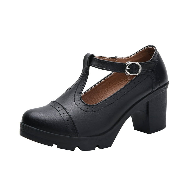 VERUGU Women s Low Chunky Block Heels Pumps Comfortable Slip on Heeled Loafers Solid Color Hollowed Out Metal Buckle Cut Matte Work Leather Shoes for Office Business Walmart