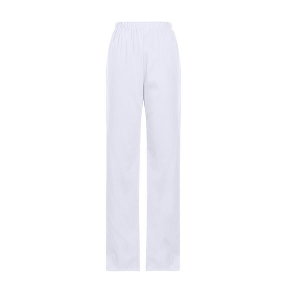 VERUGU Women's Pants Fashion Casual Loose Cotton and Linen Pocket Solid Trousers Comfortable Straight Leg Pants White L