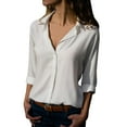 thumbnail image 1 of VERUGU Womens Button Down V Neck Shirts Long Sleeve Blouse Roll Up Cuffed Sleeve Casual Spring Fall Work Plain Tunic Solid Top, 1 of 6