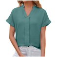 thumbnail image 1 of VERUGU Womens Casual Cap Sleeve Dressy Tops Pleated V-Neck Business Work Blouses Solid Short Sleeve T Shirts Summer Trendy Loose Tees for Leggings Green M, 1 of 6