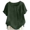 thumbnail image 1 of VERUGU Womens Casual Short Sleeve Buttons Tops Solid Crew Neck T Shirts Spring Summer Loose Comfy Loungewear Plain Lightweight Tees Blouse Army Green 4XL, 1 of 5
