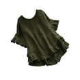 thumbnail image 1 of VERUGU Womens Casual Short Sleeve Tunic Tops Ruffle Buttons Down Crew Neck T Shirts Imitation Cotton Linen Solid Loose Comfy Base Tees Tunic Blouse Army Green M, 1 of 6