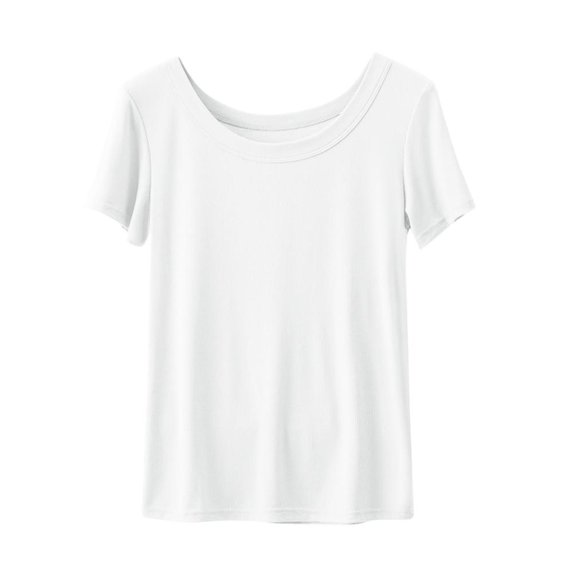VERUGU Womens Casual Short Sleeve Tunic Tops Solid Crew Neck T Shirts Spring Summer Loose Comfy Loungewear Plain Base Tees Blouse White L