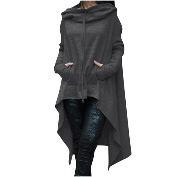 VERUGU Womens Dresses Casual Long Sleeve Loose Tops Hooded Sweatshirts Dark Gray M
