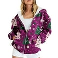 thumbnail image 1 of VERUGU Womens Jackets Casual Fall Winter Fashion Zipper Christmas Printed Coat Long Sleeve Drawstring Hooded Sweatshirt Purple 3XL, 1 of 6