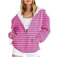 thumbnail image 1 of VERUGU Womens Jackets Casual Fall Winter Fashion Zipper Stripe Coat Long Sleeve Drawstring Hooded Sweatshirt Outwear Pink 3XL, 1 of 5