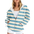 thumbnail image 1 of VERUGU Womens Jackets Casual Fall Winter Fashion Zipper Stripe Coat Long Sleeve Drawstring Hooded Sweatshirt Outwear Sky Blue S, 1 of 5