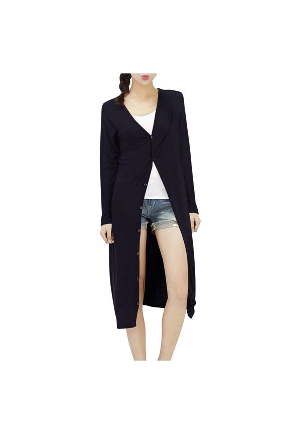 Womens Open Front Lightweight Cardigan Long Sleeve Button Down Jacket Casual Solid Loose Long Outwear Black Free Size