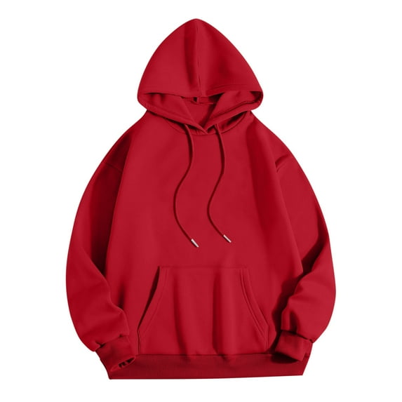 VERUGU Womens Oversized Hoodies Casual Drawstring Hooded Sweatshirts Long Sleeve Loose Pullover Fall Winter Outfits with Pocket Red S