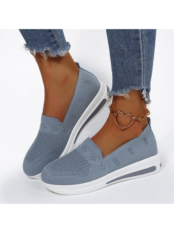 Womens Slip On Sneakers, Casual Canvas Sneaker, Round Toe Soft Comfortable Slip-ons Loafers Shoes, Summer Fashion Mesh Running Walking Flats Gray 38