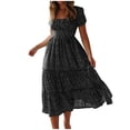 thumbnail image 1 of VERUGU Womens Square Neck Polka Dots Short Sleeve Ruffle Flowy Dress Black XXL, 1 of 8