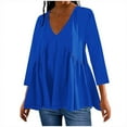 thumbnail image 1 of VERUGU Womens Tops 3/4 Sleeve V-Neck Pleated Shirts Summer Trendy Layered Solid Basic Tee Loose Casual Flowy Comfy Plain Tunic Blouses Blue L, 1 of 6