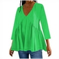 thumbnail image 1 of VERUGU Womens Tops 3/4 Sleeve V-Neck Pleated Shirts Summer Trendy Layered Solid Basic Tee Loose Casual Flowy Comfy Plain Tunic Blouses Green M, 1 of 6