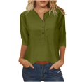 thumbnail image 1 of VERUGU Womens Tops Casual Solid Blouses 3/4 Sleeve Buttons T-Shirt Crew Neck Fashion Loose Tops Pullover Army Green S, 1 of 4