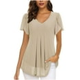 thumbnail image 1 of VERUGU Womens Tops Chiffon Short Sleeve Shirts Spring Summer Casual V Neck Blouse Double Layer Ruffle Tunics Tops Beige M, 1 of 6