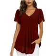 thumbnail image 1 of VERUGU Womens Tops Chiffon Short Sleeve Shirts Spring Summer Casual V Neck Blouse Double Layer Ruffle Tunics Tops Wine L, 1 of 6