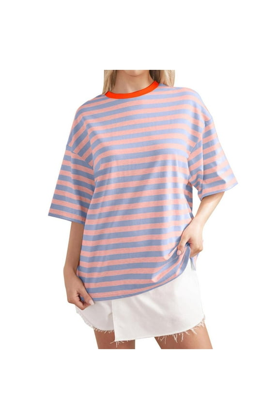 Womens Tops Fashion Casual Comfortable Print Round- Neck Short Sleeve Top Blouse T-Shirt Watermelon Red S