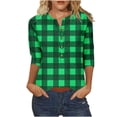 thumbnail image 1 of VERUGU Womens Tops Fashion Plaid Print Button Blouses Crew Neck 3/4 Sleeve Casual T-shirt Loose Tops Pullover Army Green M, 1 of 4