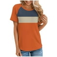 thumbnail image 1 of VERUGU Womens Tops Raglan Sleeve Crew Neck Shirts Summer Trendy Colorblock Short Sleeve T-shirts Loose Casual Comfy Blouses for Leggings Orange 3XL, 1 of 5