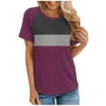 thumbnail image 1 of VERUGU Womens Tops Raglan Sleeve Crew Neck Shirts Summer Trendy Colorblock Short Sleeve T-shirts Loose Casual Comfy Blouses for Leggings Purple 3XL, 1 of 5