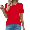 thumbnail image 1 of VERUGU Womens Tops Short Sleeve Crew Neck Pleated Shirts Summer Trendy Solid T Shirts Loose Casual Comfy Plain Tunic Blouses for Leggings Red L, 1 of 4