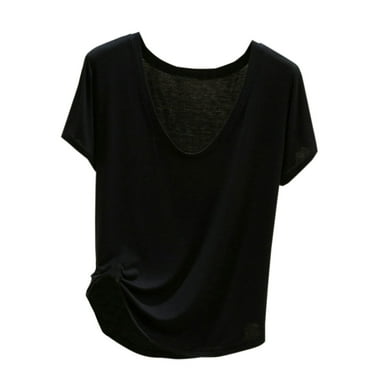 VERUGU Womens Tops Short Sleeve Crew Neck Shirts Summer Casual Solid Basic Tee Plain Loose Loungewear Comfy Blouse with Chest Pads Black XL