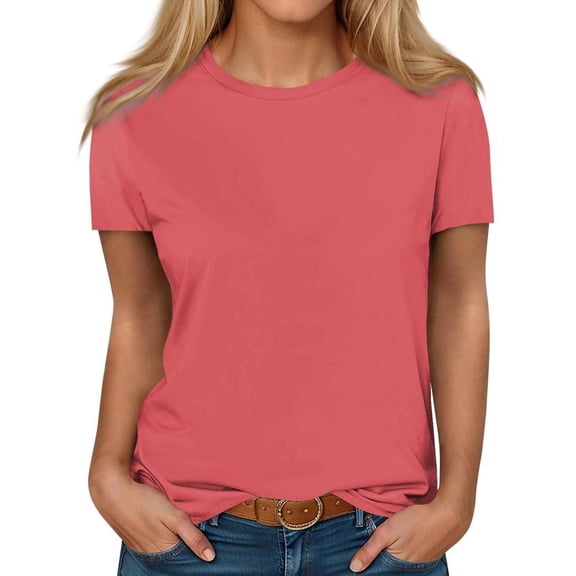 VERUGU Womens Tops Short Sleeve Crew Neck Shirts Summer Trendy Solid Loungewear Base Tee Casual Plain Loose Comfy Blouses for Leggings Hot Pink XXL