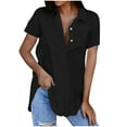 thumbnail image 1 of VERUGU Womens Tops Short Sleeve Lapel Buttons Shirts Summer Trendy Solid Dressy T Shirts Loose Casual Comfy Tunic Blouses for Leggings Black S, 1 of 6