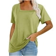 thumbnail image 1 of VERUGU Womens Tops Short Sleeve Square Neck Shirts Summer Solid Loungewear Plain Base Tee Casual Loose Comfy Tunic Blouses for Leggings Yellow M, 1 of 6