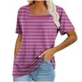 thumbnail image 1 of VERUGU Womens Tops Short Sleeve Square Neck Shirts Summer Trendy Stripe T-shirts Loungewear Casual Loose Comfy Tunic Blouses for Leggings Hot Pink XXL, 1 of 5