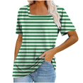 thumbnail image 1 of VERUGU Womens Tops Short Sleeve Square Neck Shirts Summer Trendy Stripe T-shirts Loungewear Casual Loose Comfy Tunic Blouses for Leggings Green M, 1 of 5
