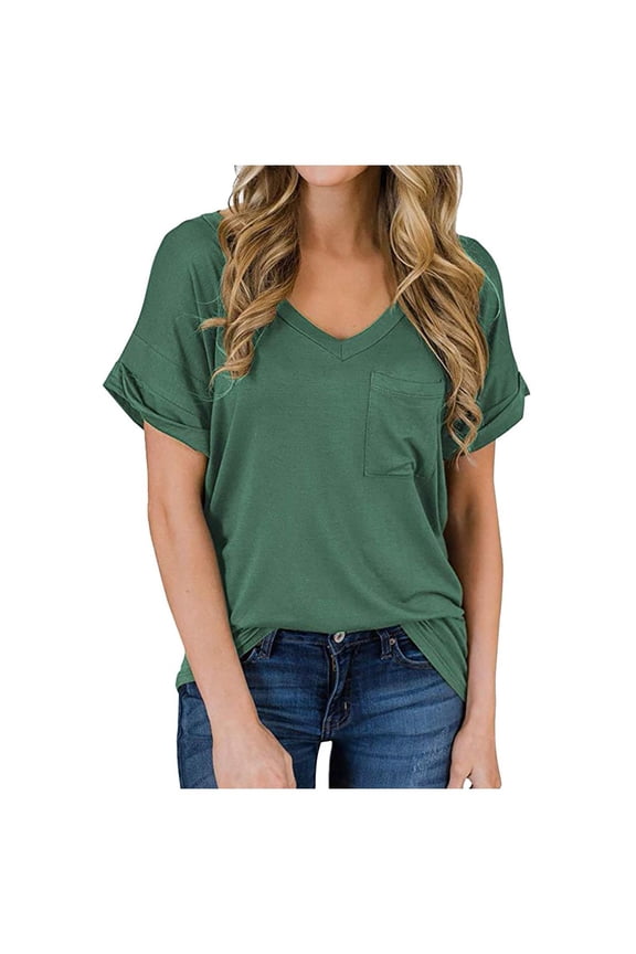 Summer Tops Saving! VERUGU Womens Tops Short Sleeve T-Shirt Leopard Print Tee Loose V-Neck Shirts Dailywear Blouse Green XXL