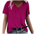 thumbnail image 1 of VERUGU Womens Tops Short Sleeve V-Neck Shirts Summer Solid Loungewear Plain Base Tee Casual Loose Comfy Tunic Blouses for Leggings Hot Pink L, 1 of 4