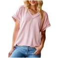 thumbnail image 1 of VERUGU Womens Tops Short Sleeve V-Neck Shirts Summer Trendy Knitted Solid Loungewear Base Tee Casual Plain Loose Comfy Tunic Blouses Pink M, 1 of 8