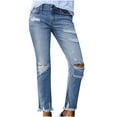 thumbnail image 1 of VERUGU Womens Trousers Fashion Pockets Button Mid Waist Skinny Ripped Jean Trousers Hole Pants Light Blue L, 1 of 8